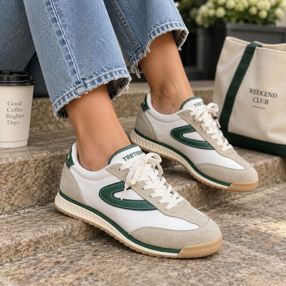 Tretorn Kristine Sneakers Suede Canvas Retro Tennis Shoes Green White Womens 6.5